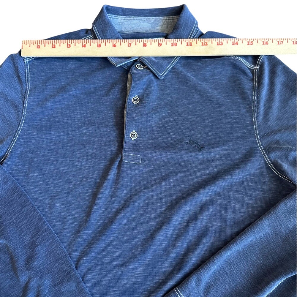 Tommy Bahama Polo Shirt Mens Medium Blue Long Sleeve Contrast Stitch Marlin - Picture 5 of 12